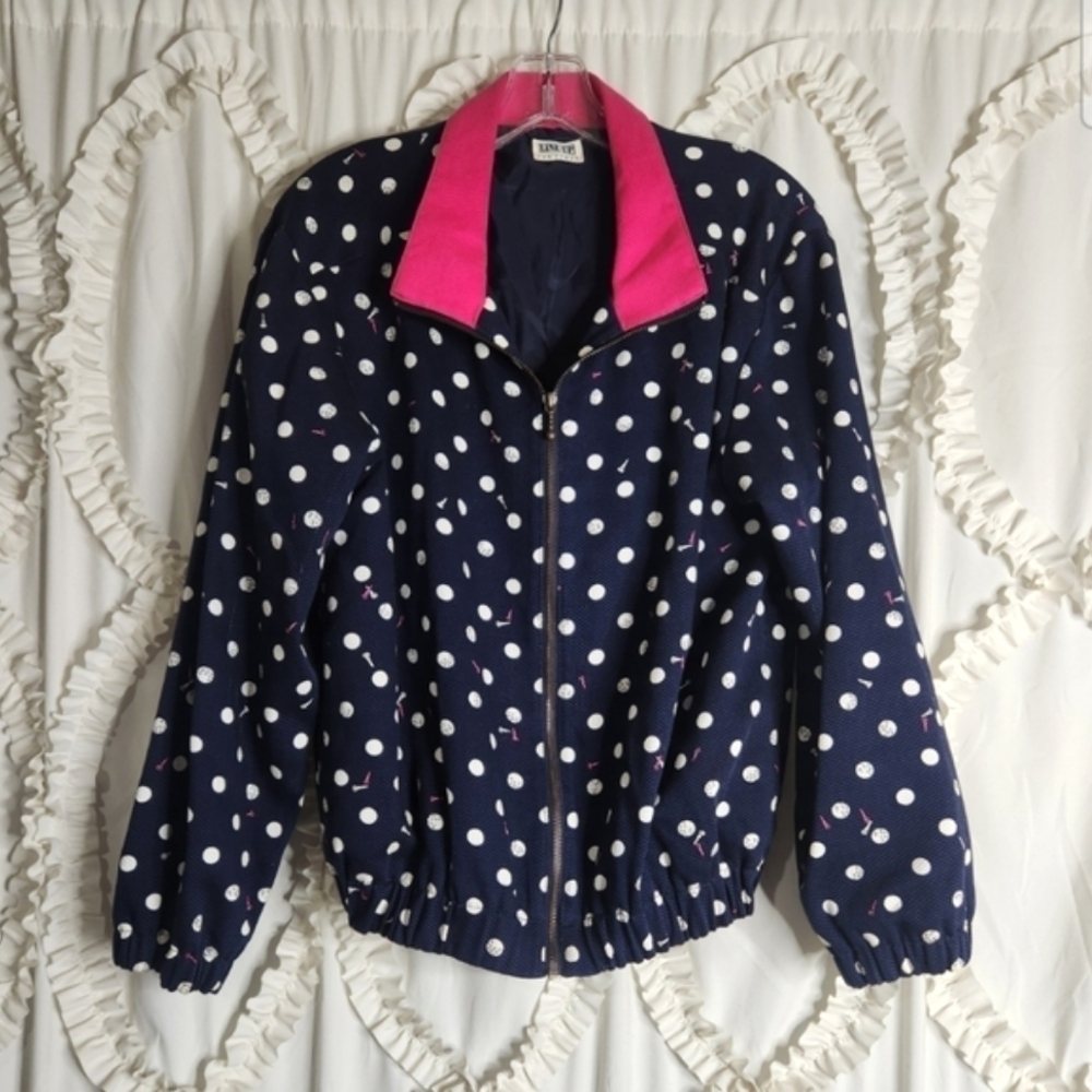 Vintage Line-Up Women's Full Zip Jacket Golf Long Sleeve Pink Blue Size Large